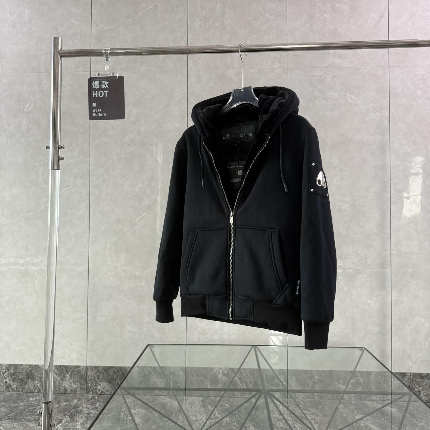 Moose Knuckles Shearling-Lined Zip Hoodie Moose Knuckles Shearling-Lined Zip Hoodie